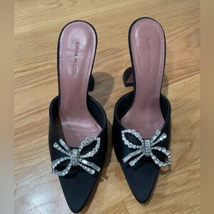 Amina Muaddi Black Mules with Crystal Bow